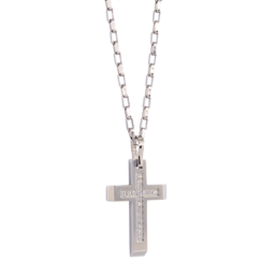 Pendantif en stainless, croix, cubic zirconium