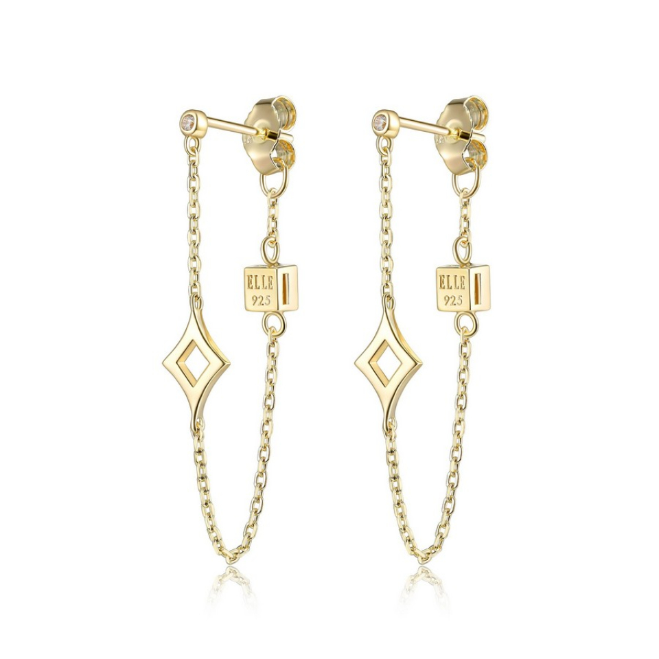 Boucles d'oreilles pour femme en argent 925, losanges, chainettes - 32LCJS0058 - ELLE