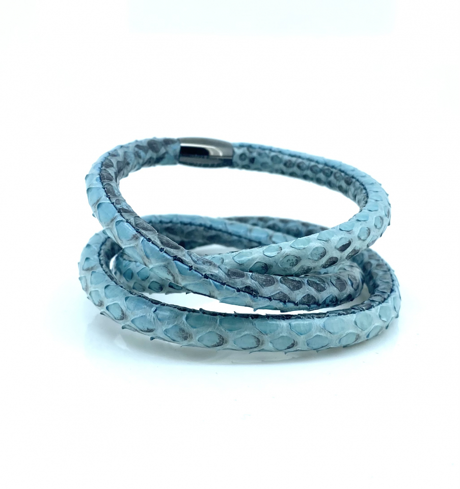 Bracelet triple pour femme en stainless et cuir, peau de serpent - 1004880-57 - Story