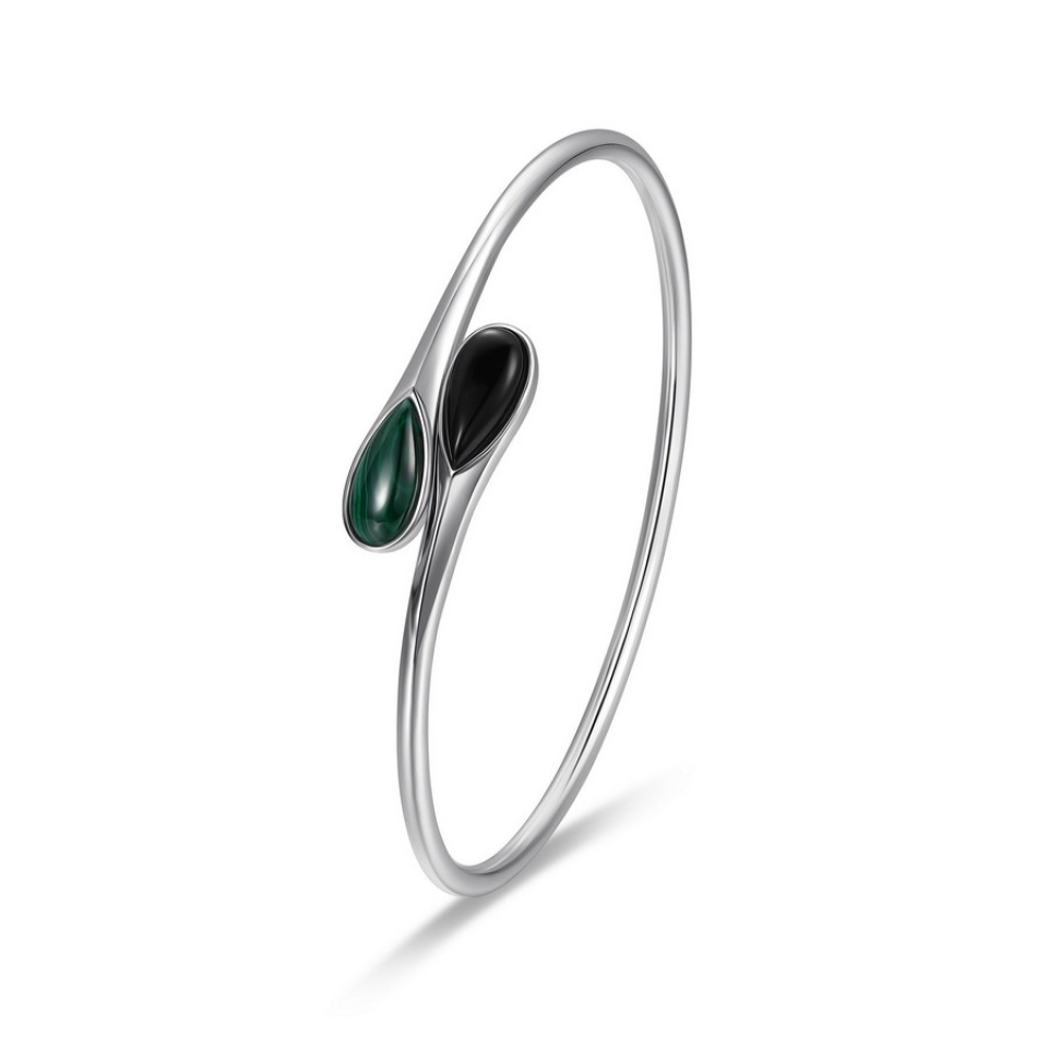 Braceelt rigide pour femme en argent 925, agathe, malachite