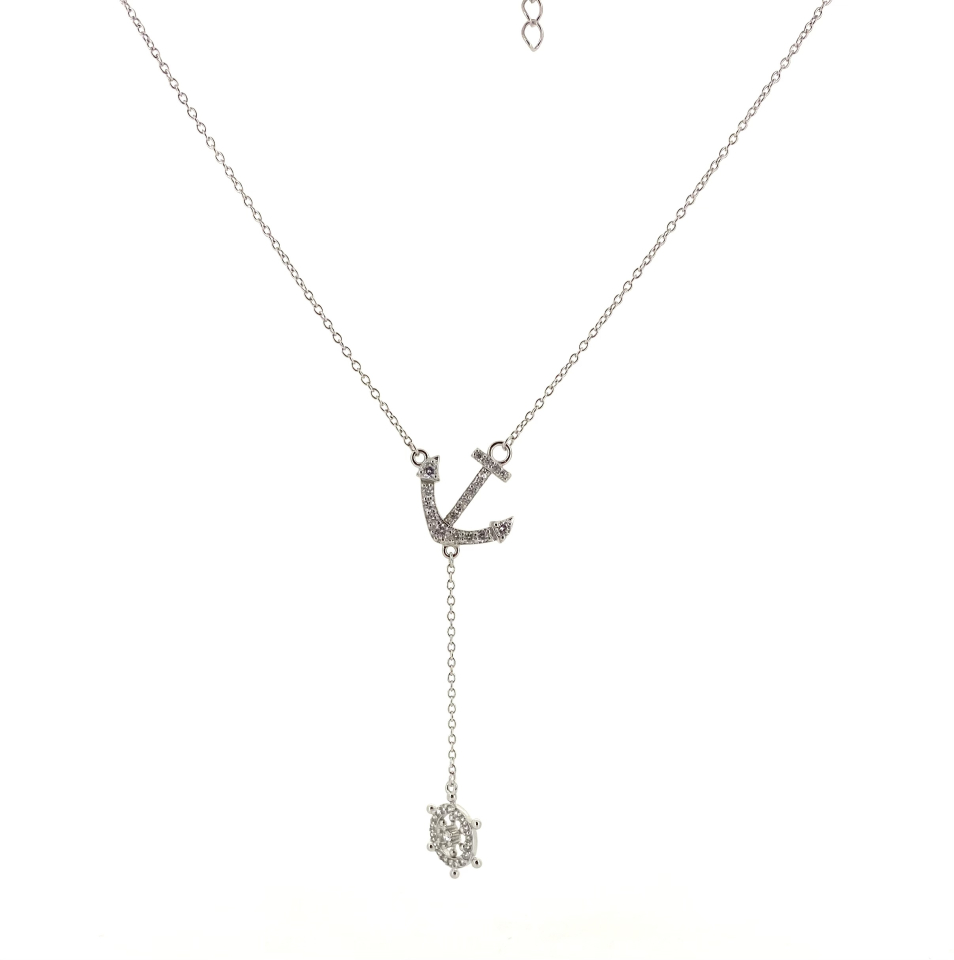 Collier pour femme en argent 925, cubic zirconium, ancre, gouvernail - BN3762 - Danny's silver