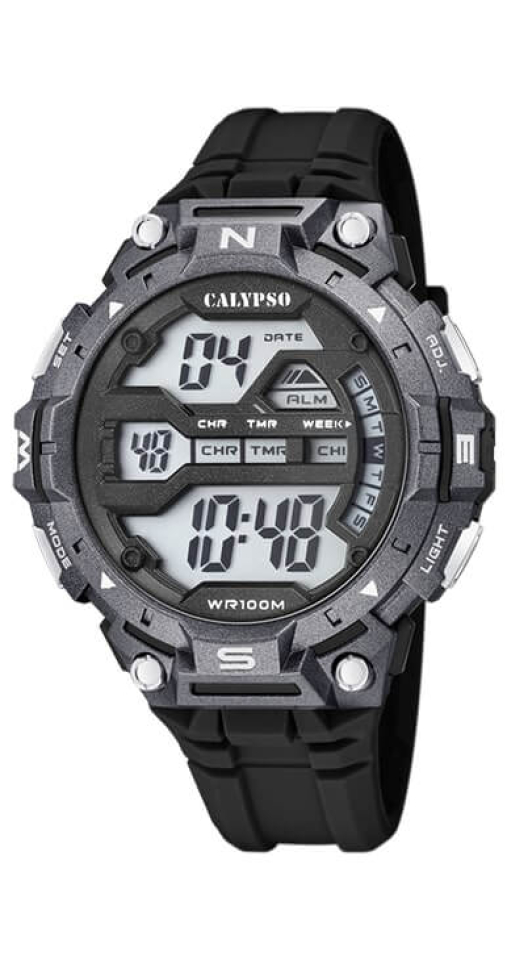 Montre numérique pour homme en stainless, bracelet de silicone, 10ATM