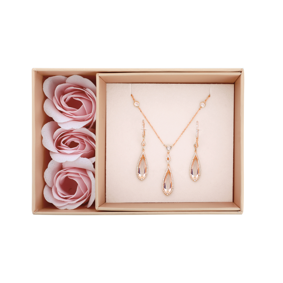 Ensemble de boucles d'oreilles et pendentif pour femme en argent 925, morganite, cubic zirconium - COFFRET-MELISSA-R - Pinkalie