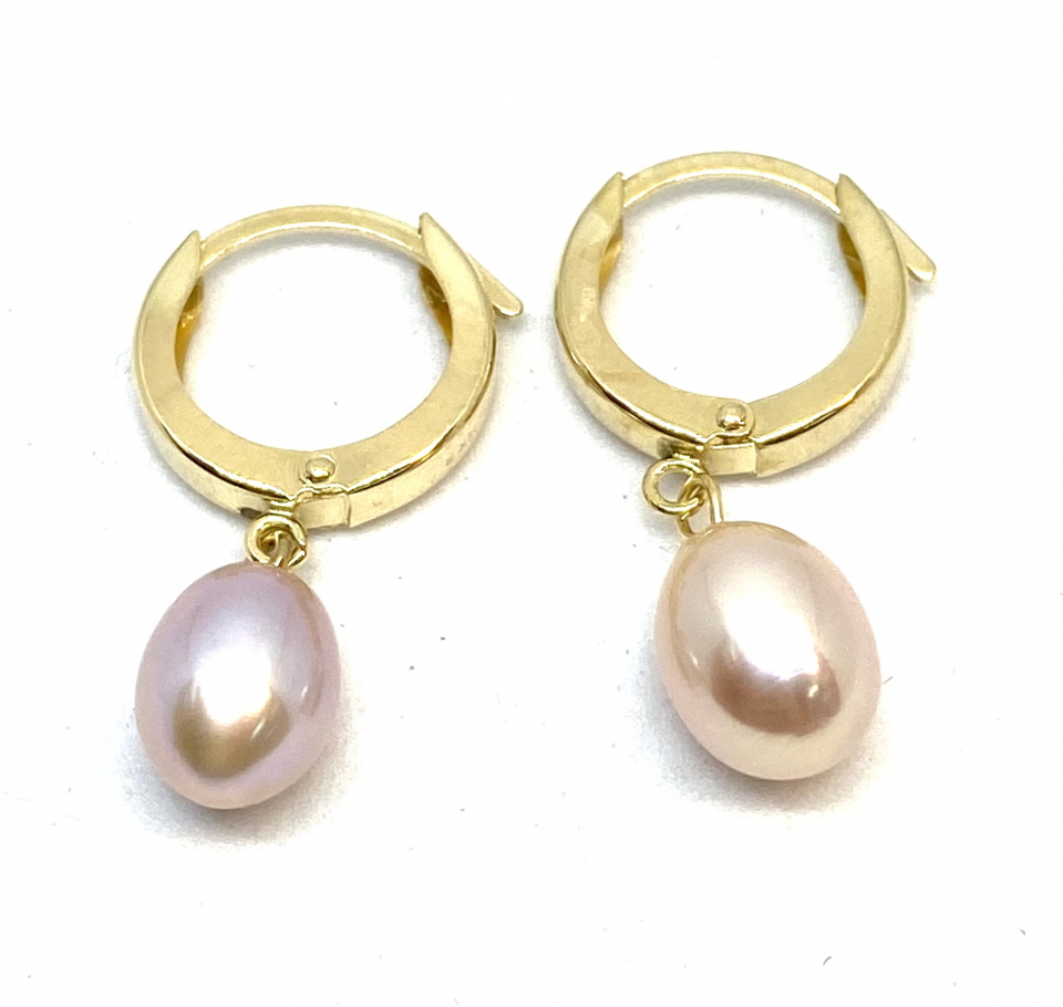 Boucles d'oreilles en or 10K, perles de riz 6-7mm rosées - ERK99591P - Delmar