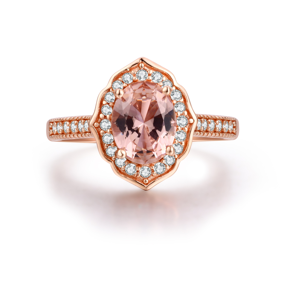 Bague pour femme en argent 925, morganite, cubic zirconium - ADELE-R-7 - Pinkalie