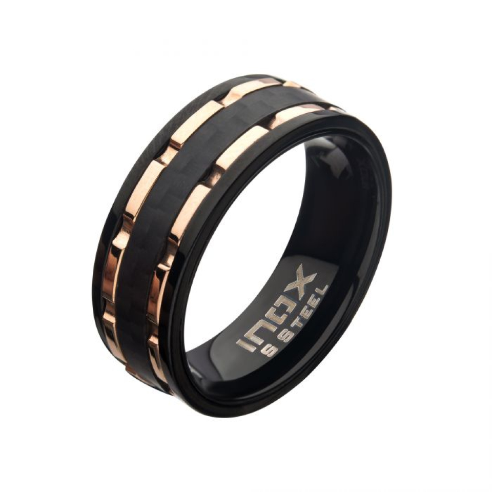 Bague pour homme en stainless et fibre de carbone - FR085RG-09 - Inox