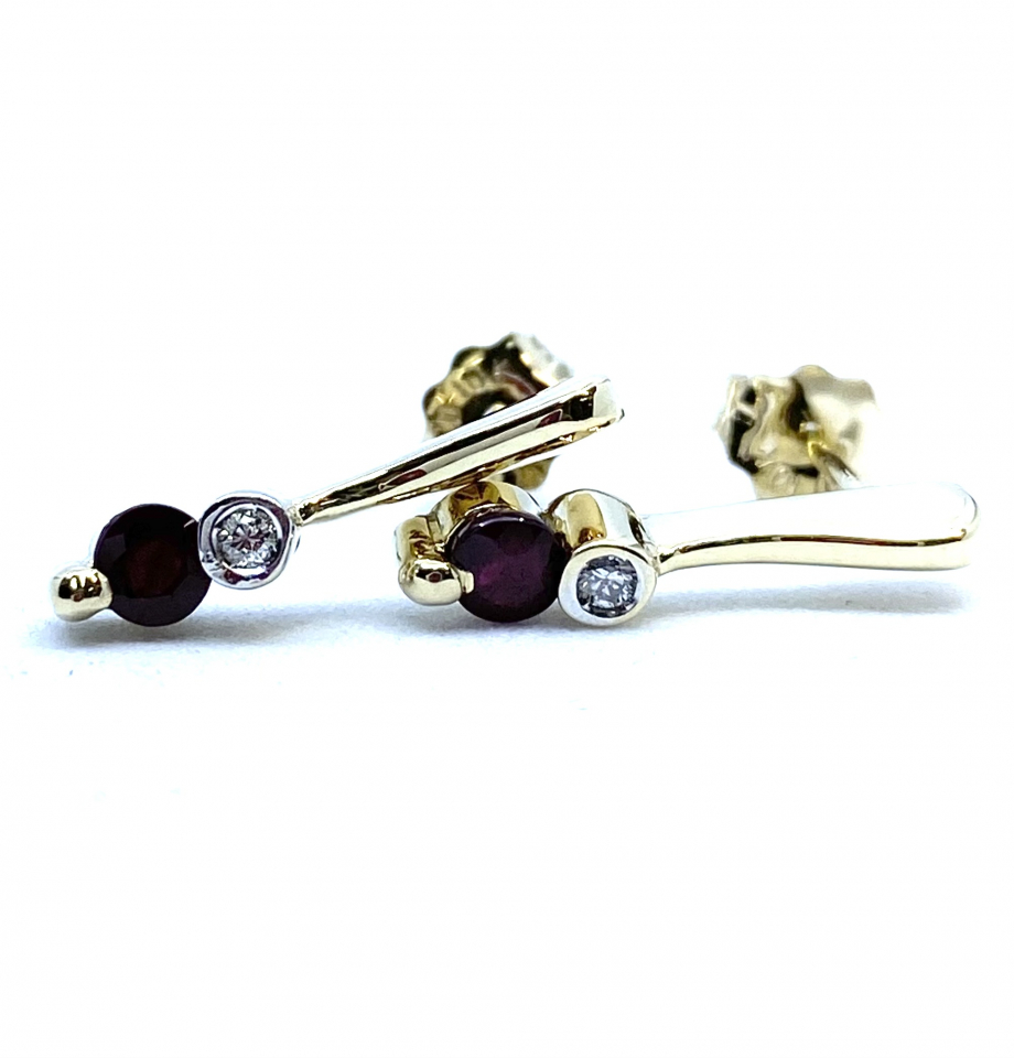 Boucles d'oreilles pour femme en or 10k, 2 diamants pour 0.03 carat, 2 rubis 3mm - E2167-D/R_10Y - Empress
