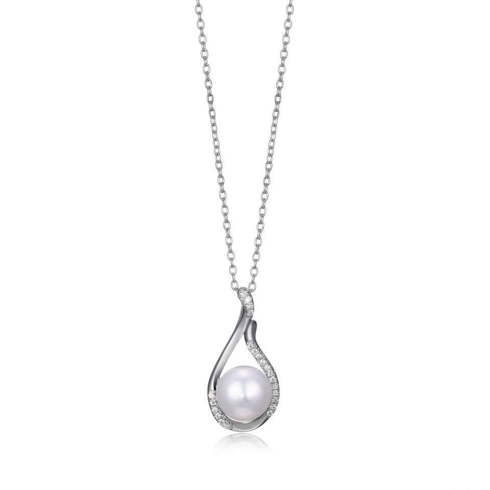 Pendentif pour femme en argent 925, perle entourée de zircons - R3ARYP97FW - Reign