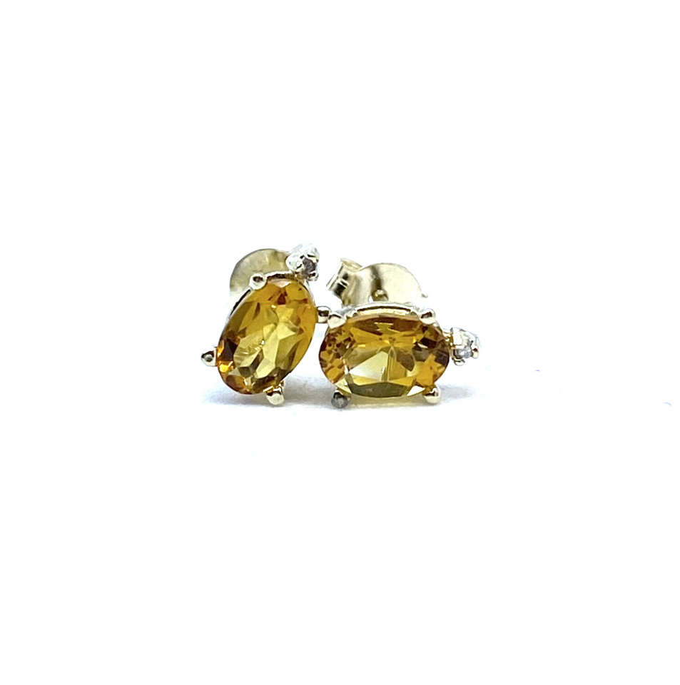 Boucles d'oreilles pour femme en or 10k, citrine 6x4mm, 1 diamant pour 0.005 carat - BO256-CIT - Divers