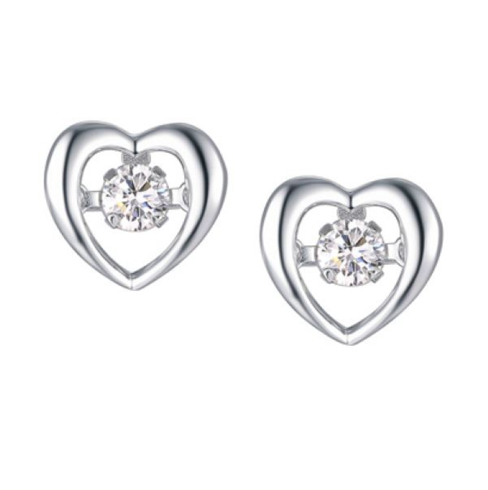 Boucles d'oreilles argent 925, coeurs, pierres dansantes