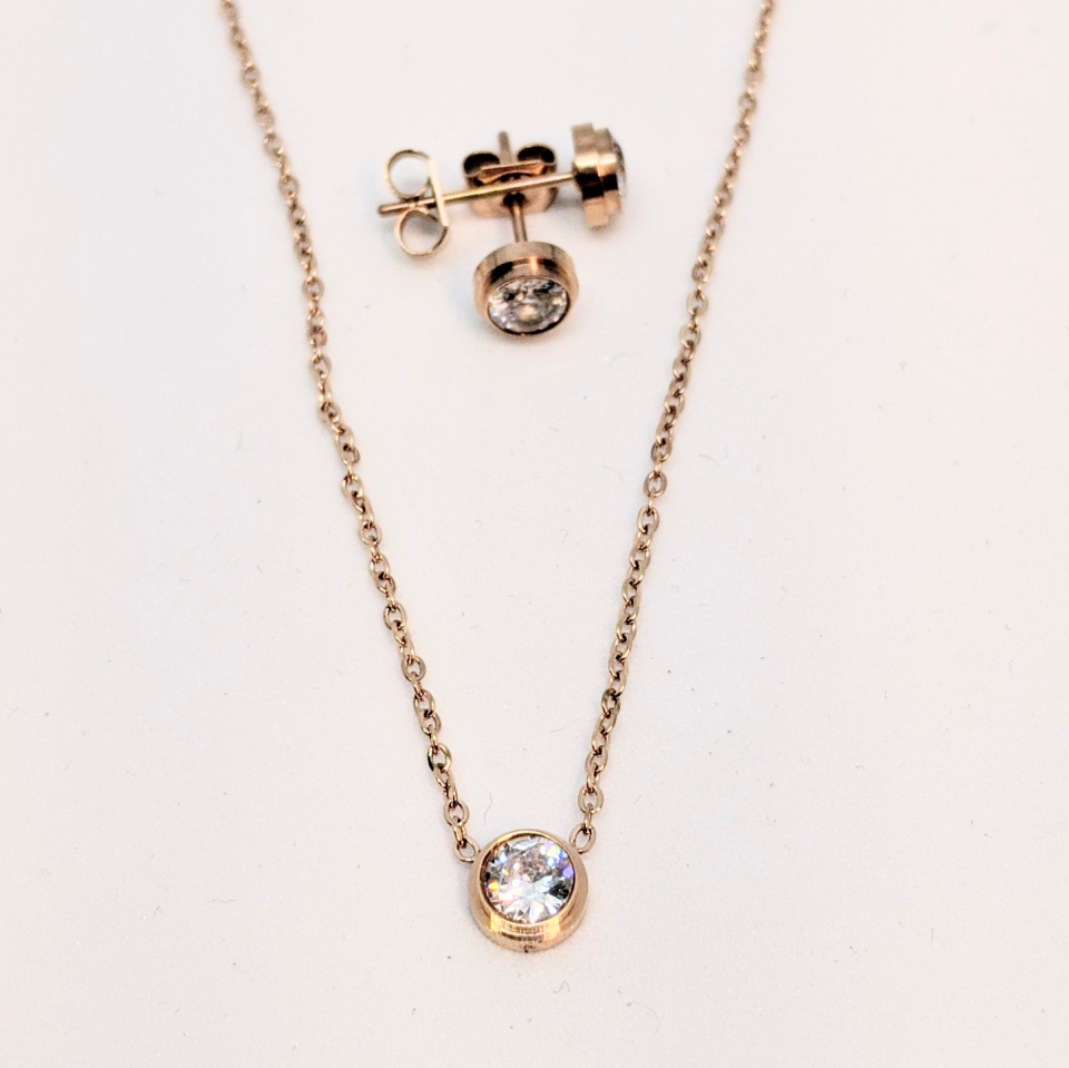 Kit de pendentif et boucles d'oreilles stainless - KIT-NATH001-R - Nathalie Belanger