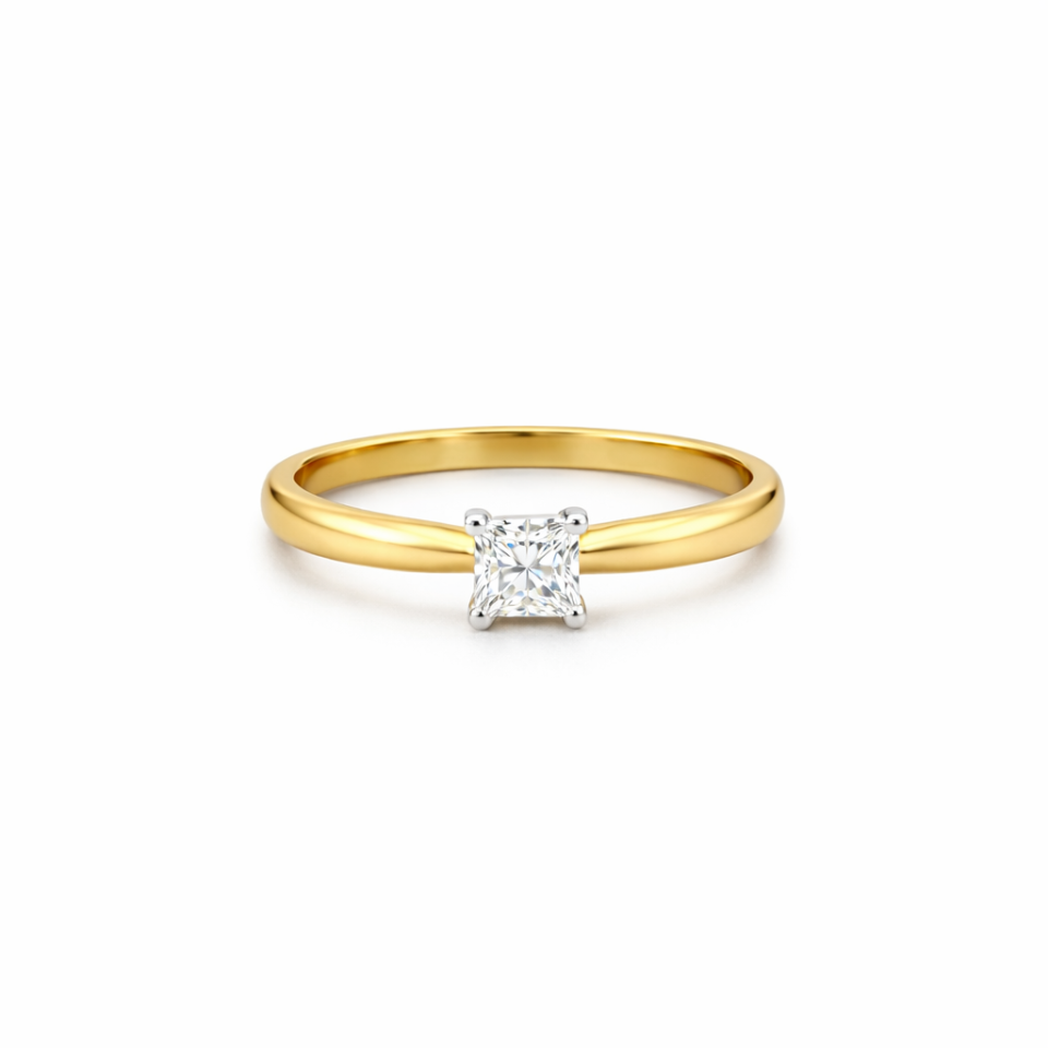 Bague pour femme en or canadien 14k, 1 diamant naturel de taille princesse VS-1 F pour 0.52 carat - MLR538844 - Corona