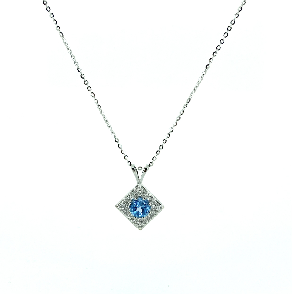 Pendentif pour femme en or 14k, 20 diamants pour 0.26 carat total, 1 topaze bleu 6x6mm - PEND265 - Fortier Design