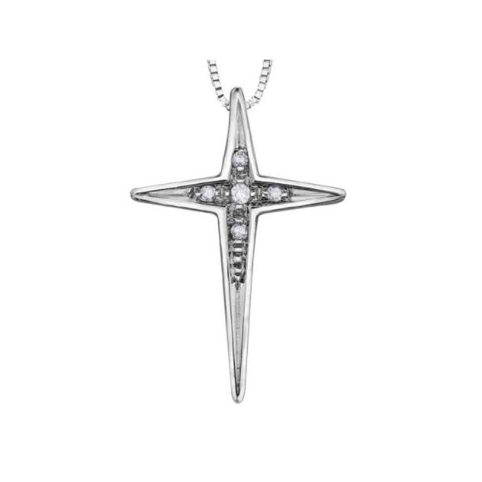Pendentif or 10K, croix, 2 points de diamants total - 20109 - Corona