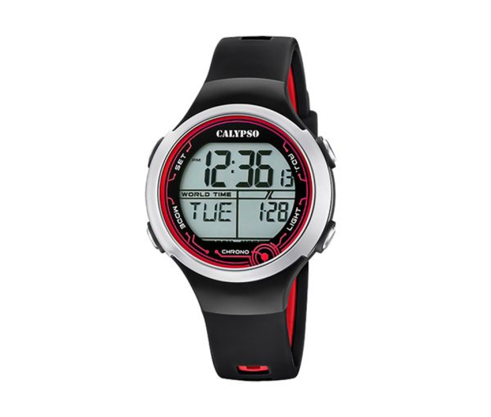 Montre stainless, bracelet silicone, 10ATM, numérique