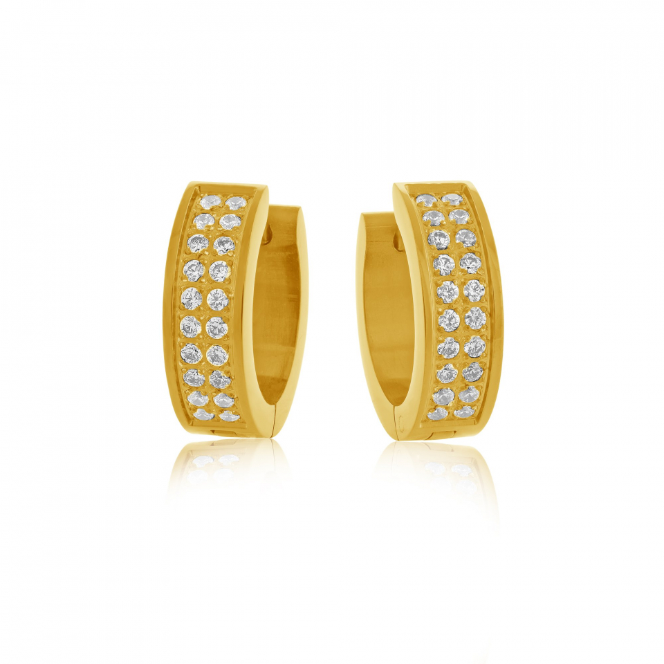 Boucles d'oreilles en stainless, 2 rangées de pierres - SEA291 - Italgem