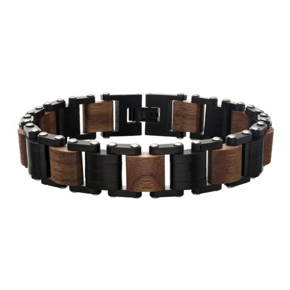 Bracelet pour homme en stainless et bois - BR33658K - Inox