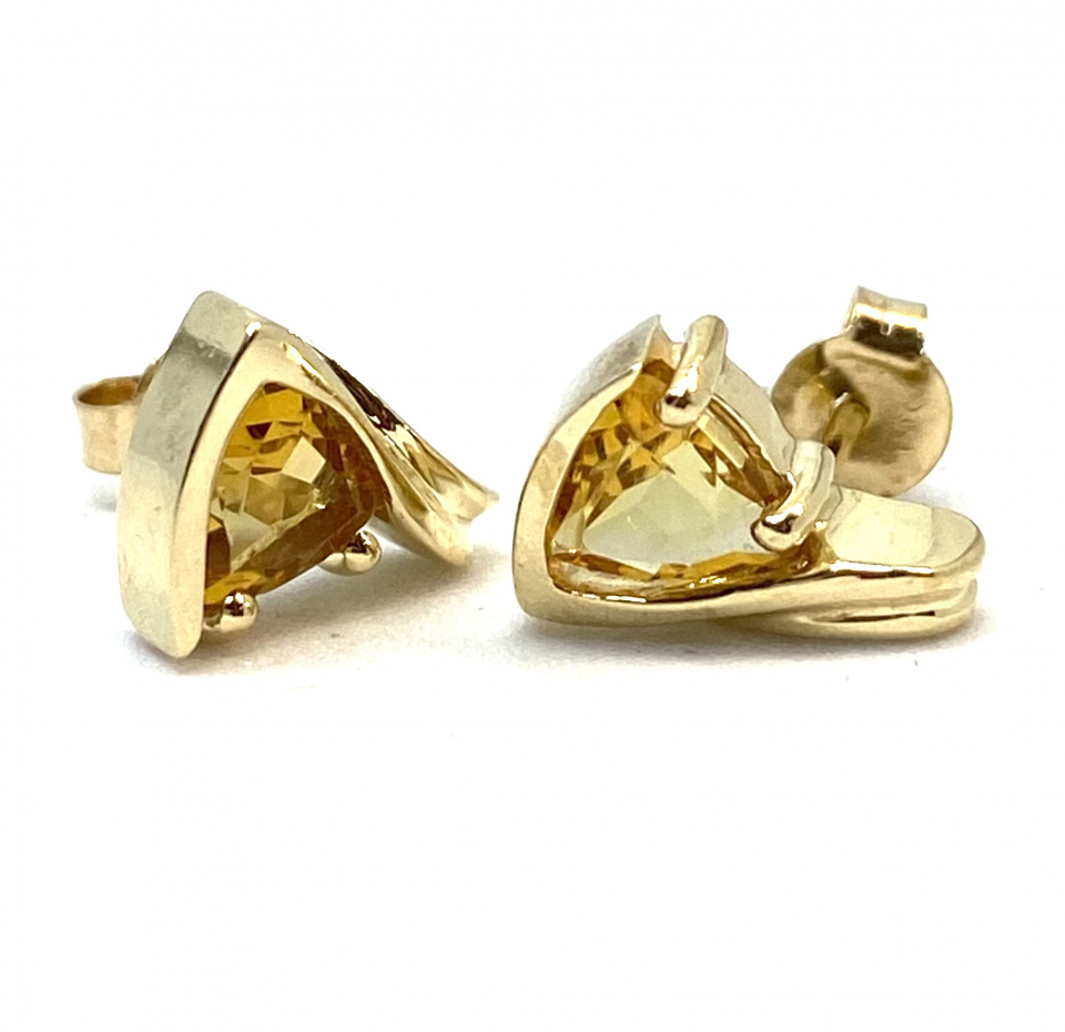 Boucles d'oreilles pour femme en or 10K, 2 topazes jaunes 5mm coupe trillion - BO901 - Empress