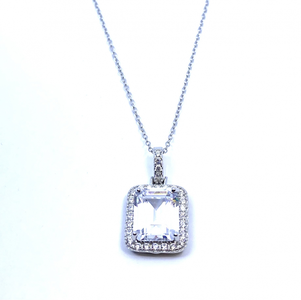 Pendentif pour femme en argent 925, zircons coupe émeraude - PD217PD218 - Danny's silver
