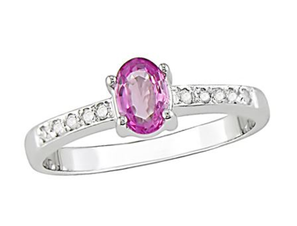 Bague pour femme en or 14k, 0.05 carat de diamants, 1 saphir rose pour 0.60 carat - RDGKW10342PS - Delmar