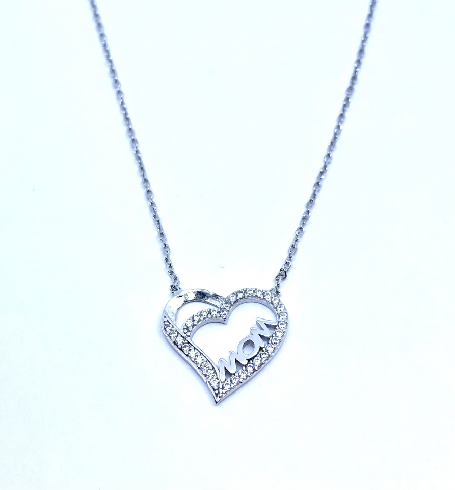 Pendentif pour femme en argent 925, zircons, coeur, mom