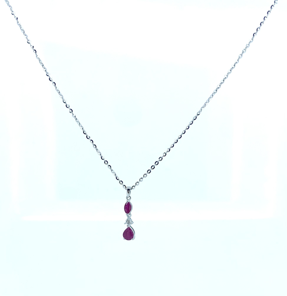 Pendentif pour femme en or 10k, 2 rubis, 1 diamant de taille rond brillant pour 0.005 carat - PD0503 - REC
