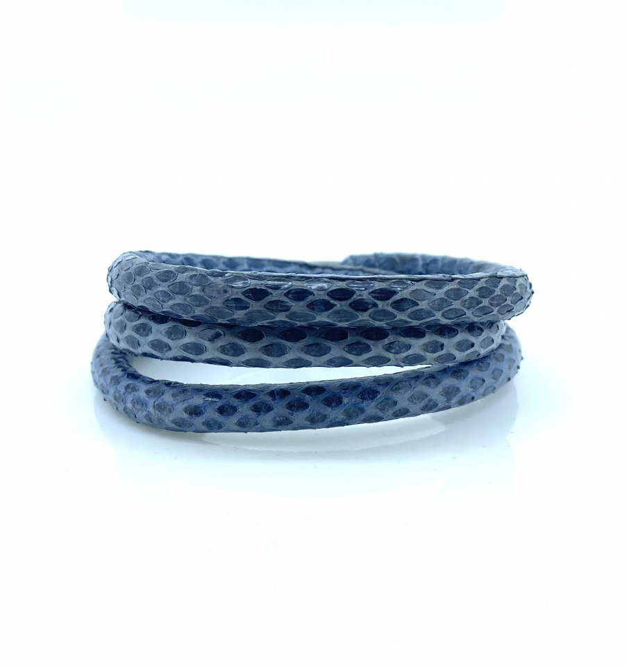 Bracelet triple pour femme en stainless et cuir, peau de serpent - 1004880-57 - Story
