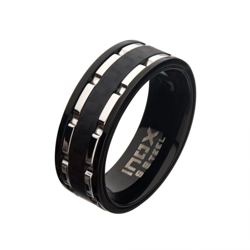 Bague pour homme en stainless et fibre de carbone - FR085ST-09 - Inox