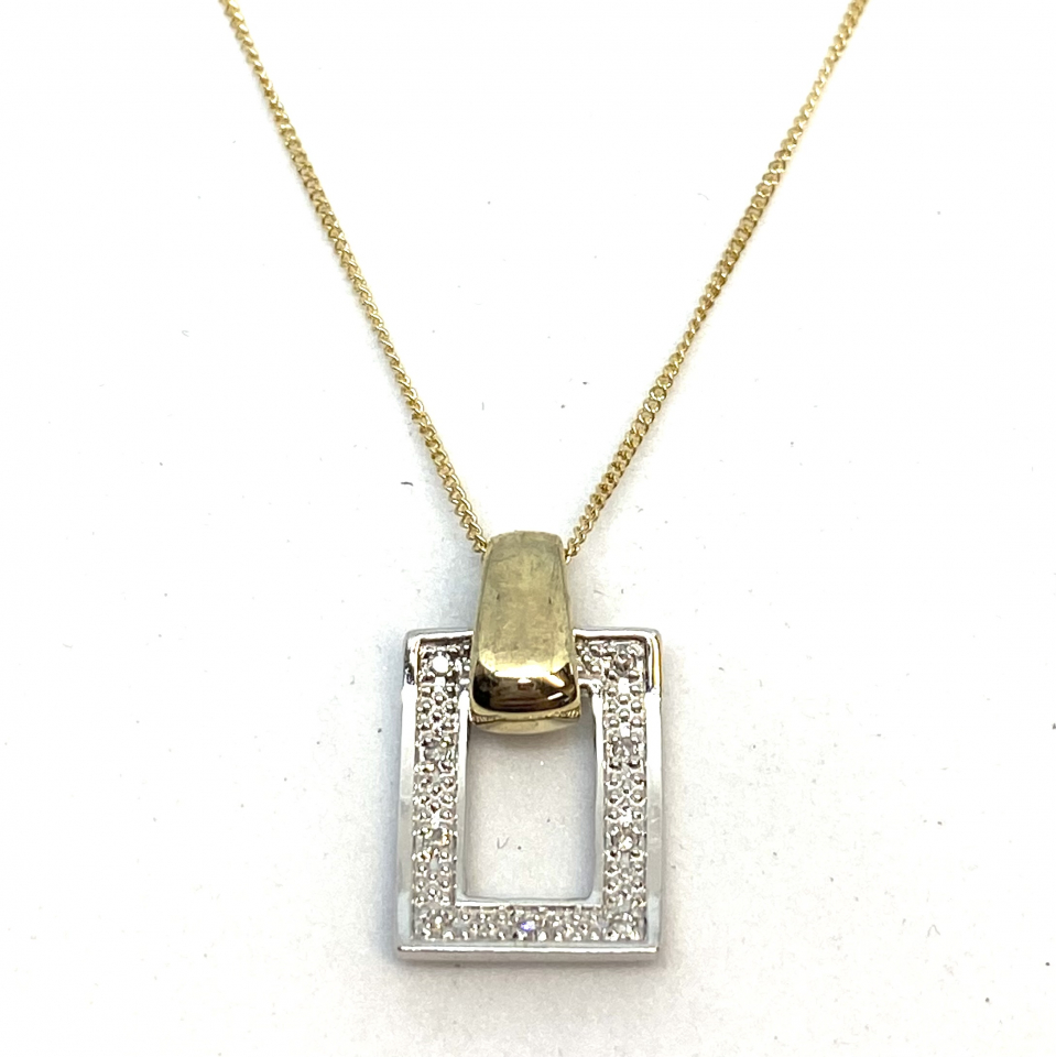 Pendentif pour femme en or 10K, 9 diamants pour 0.05 carat, rectangle - PEND003 - Divers