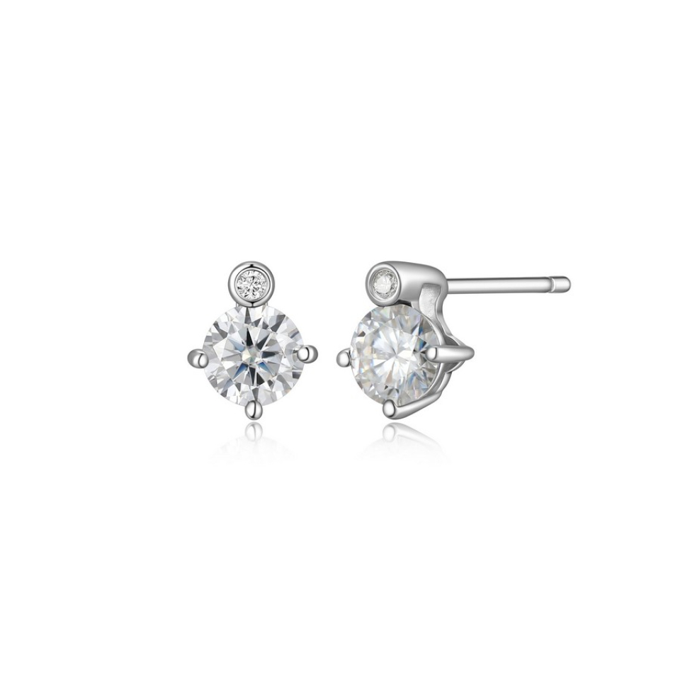 Boucles d'oreilles pour femme en argent 925, 2 diamants laboratoire, 2 moissanites