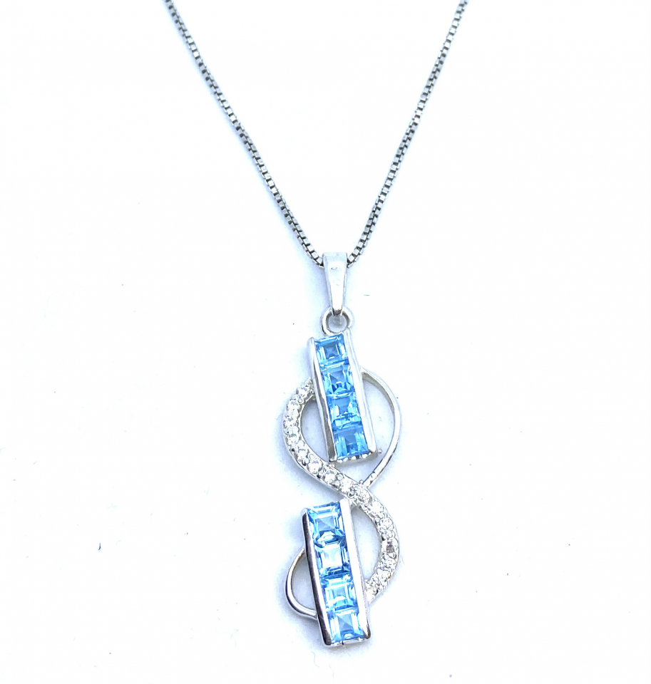 Pendentif pour femme en argent 925, 8 topazes bleus pour 2.98 carat, zircons - PD-522-SBT - Genius Diamond LTD