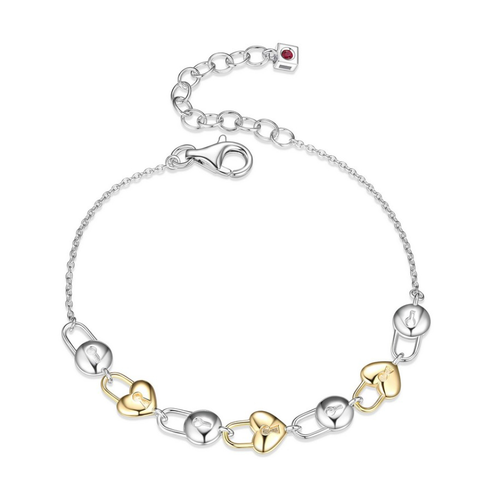 Bracelet pour femme en argent 925, coeur / cadenas