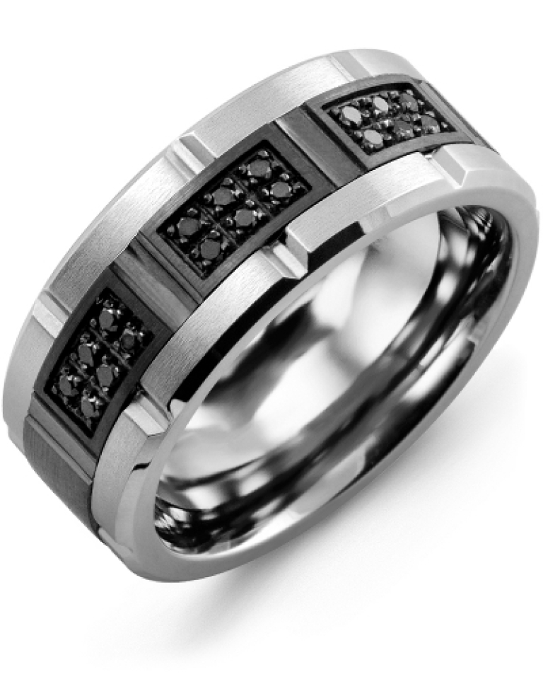 Bague pour homme en or 10k et tungstène, 18 diamants pour 0.18 carat - MQI910GF-18B - Madani