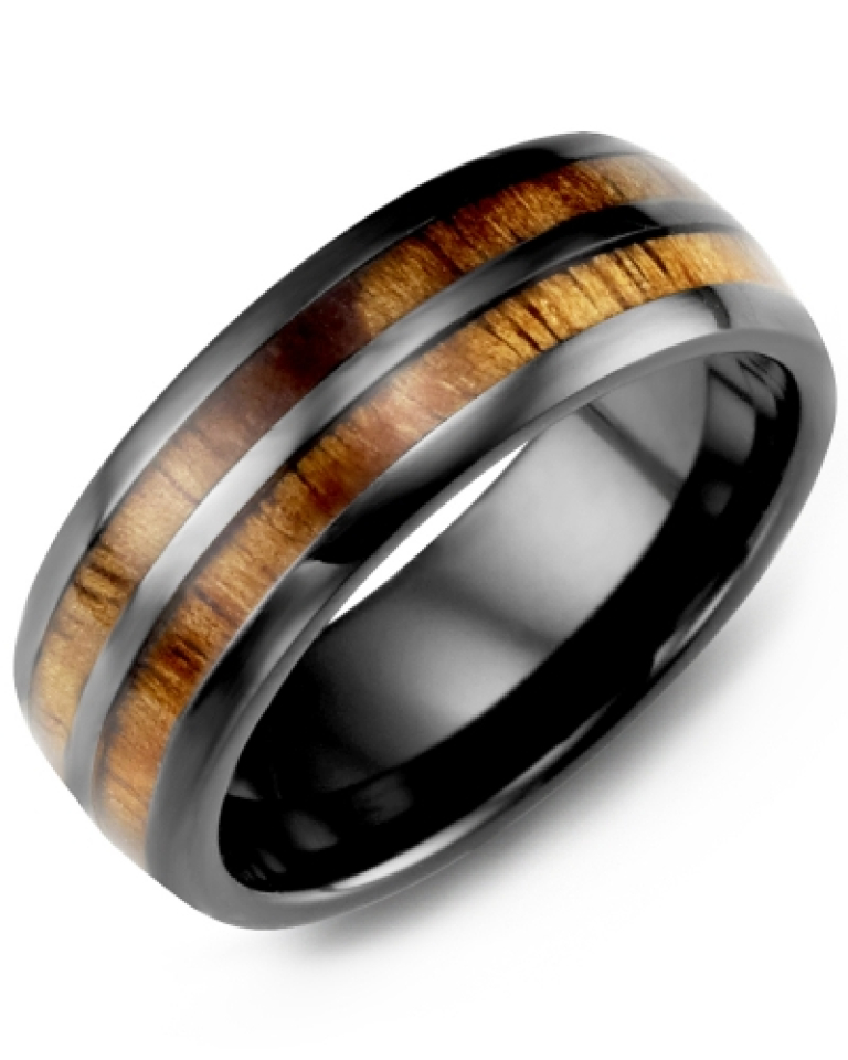 Bague pour homme en céramique et bois koa - MHD800CD - Madani