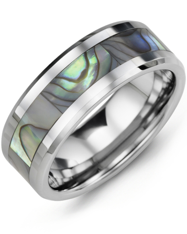 Bague pour homme en tungstène et coquillage - MGV800TE - Madani