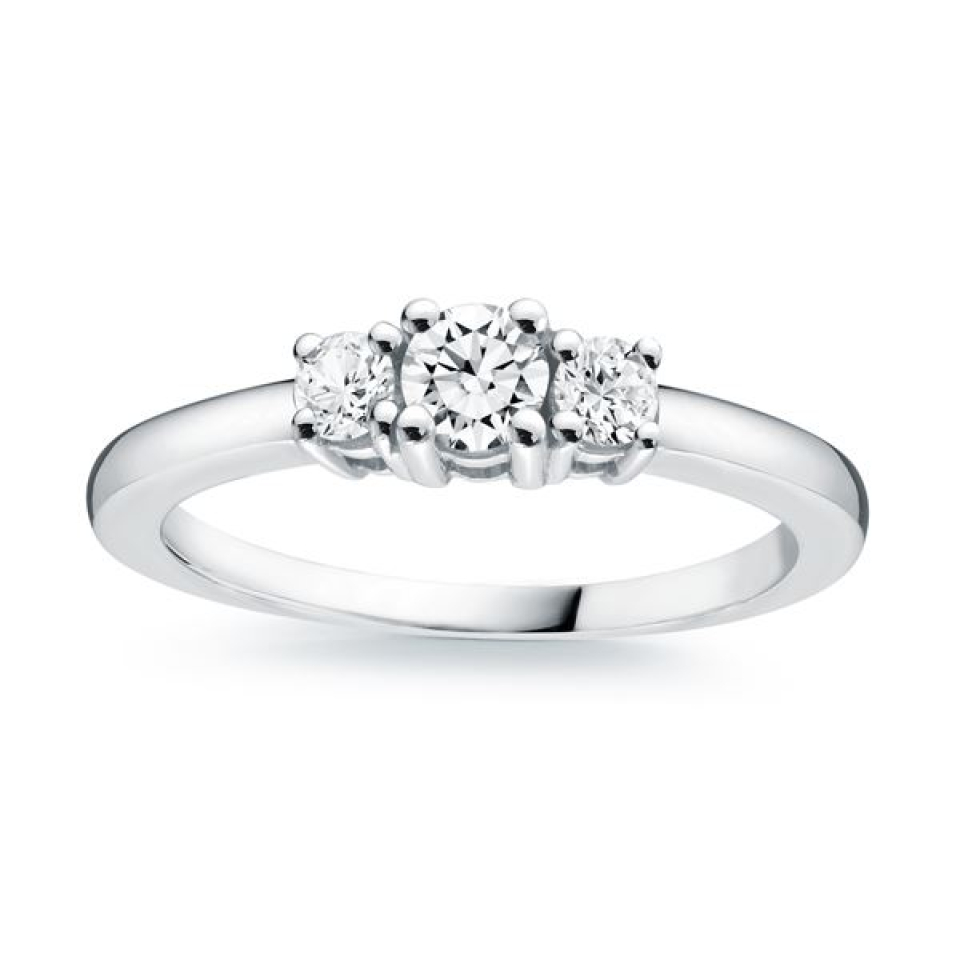 Bague trinité pour femme en or 14, 3 diamants VS fabriqués en laboratoire pour 0.25 carat ( centre = 0.13 carat ) - FDC-456AW - MALO