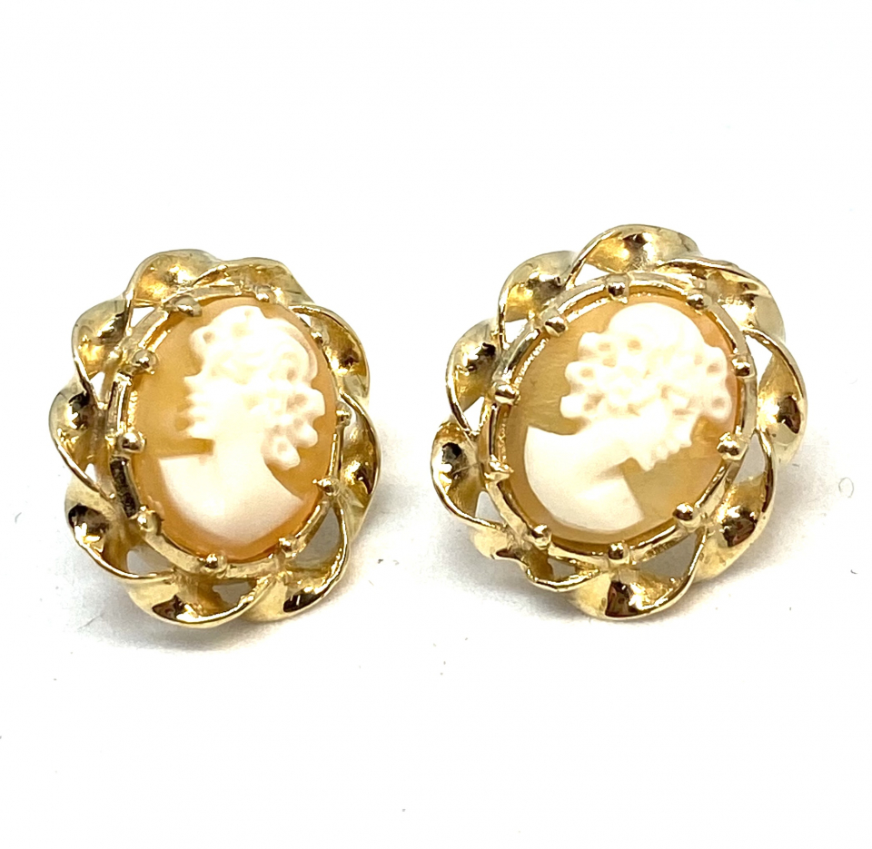 Boucles d'oreilles pour femme en or 10K, 2 cameys roses - BO120 - Divers