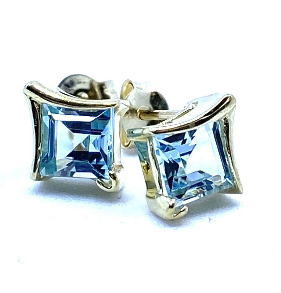 Boucles d'oreilles pour femme en or 10K, 2 aigues-marines 5mm coupe princesse - BO235 - Divers