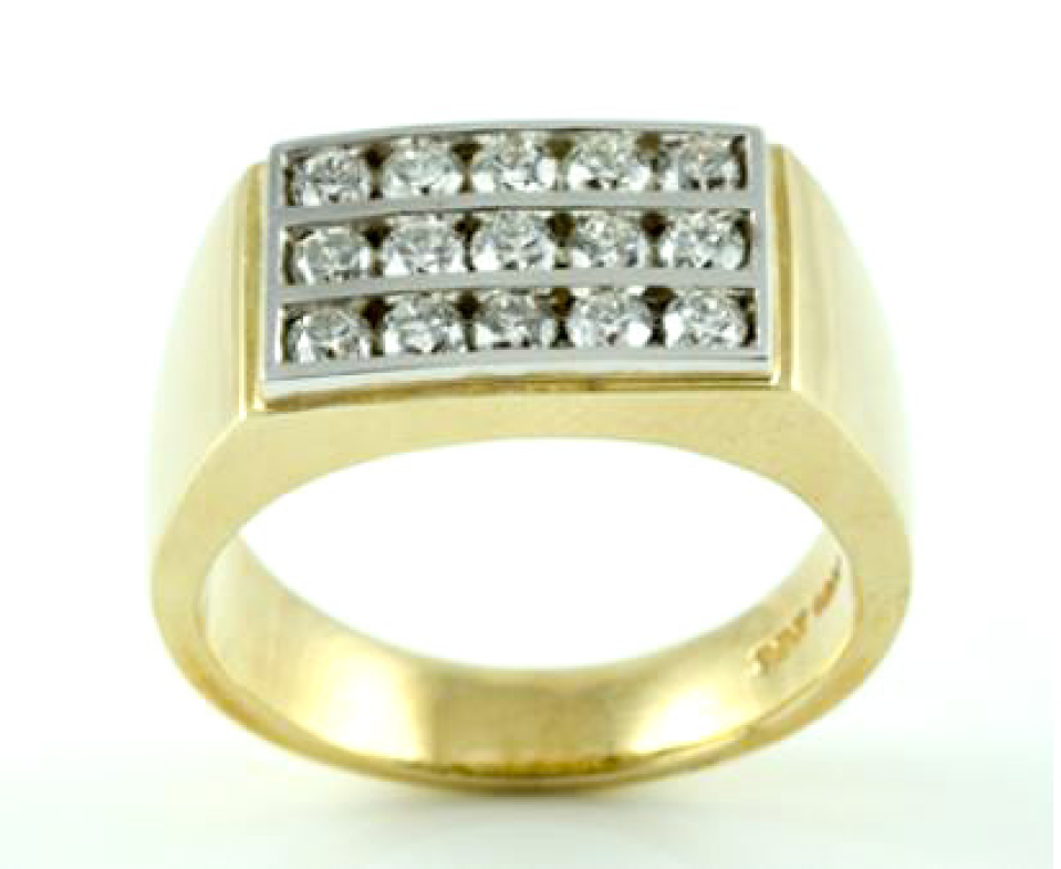 Bague pour homme en or 10k, 15 diamants pour 1.00 carat I-1 GH - R12819 - Image Design