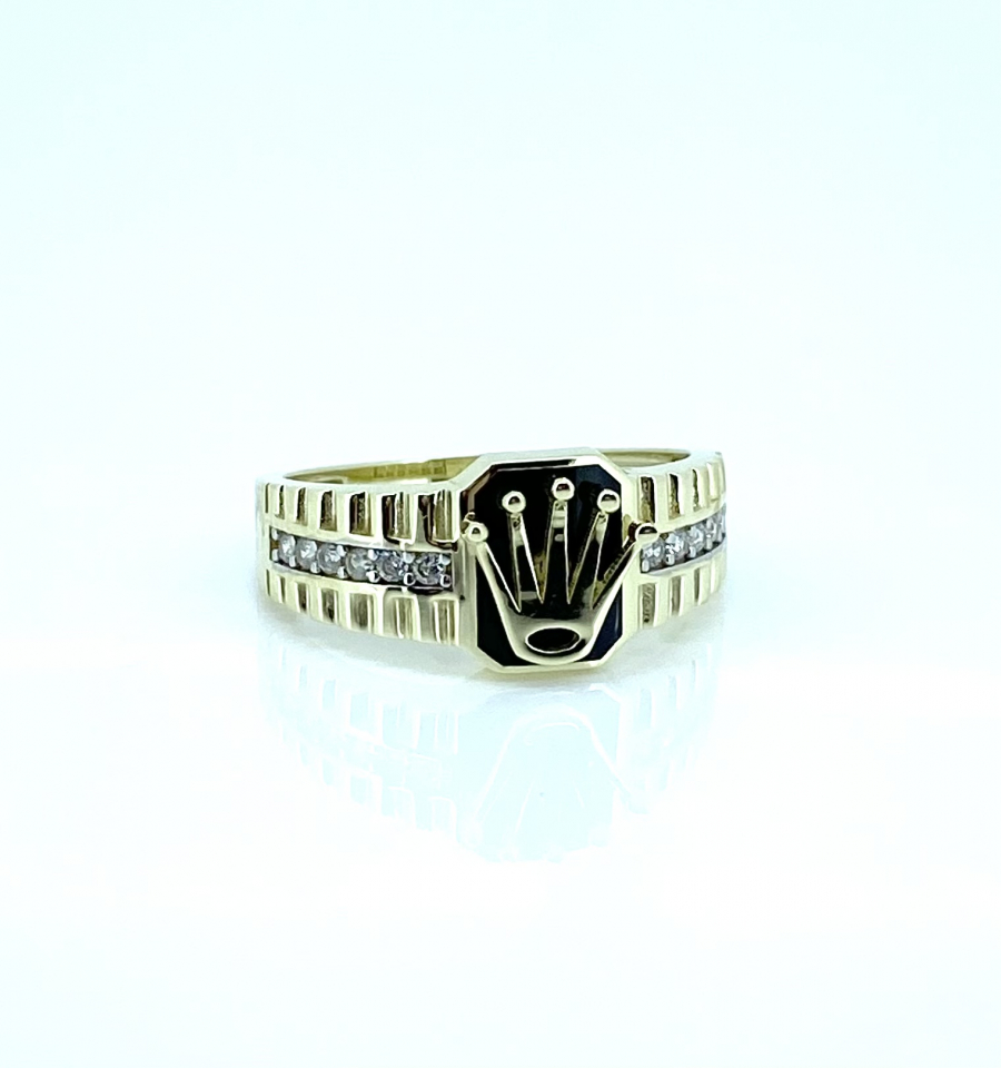 Bague pour homme en or 10k, zircons, onyx 9x7mm, couronne - BG0303 - Sindbad