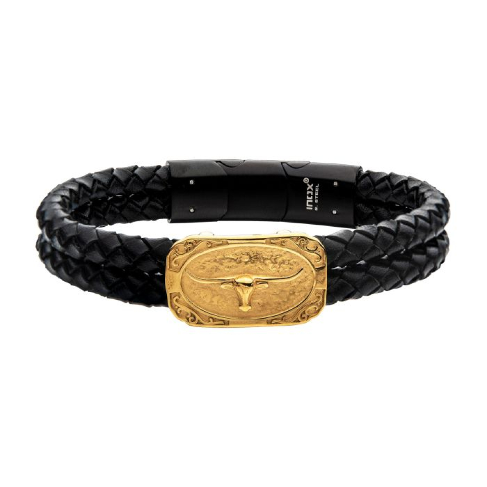 Bracelet pour homme en stainless et cuir, taureau - BRWT052 - Inox