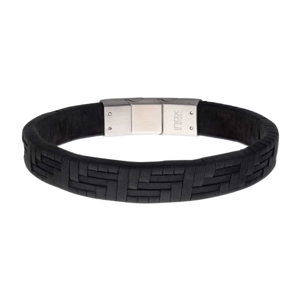 Bracelet pour homme en cuir et stainless - BR41767BLK - Inox