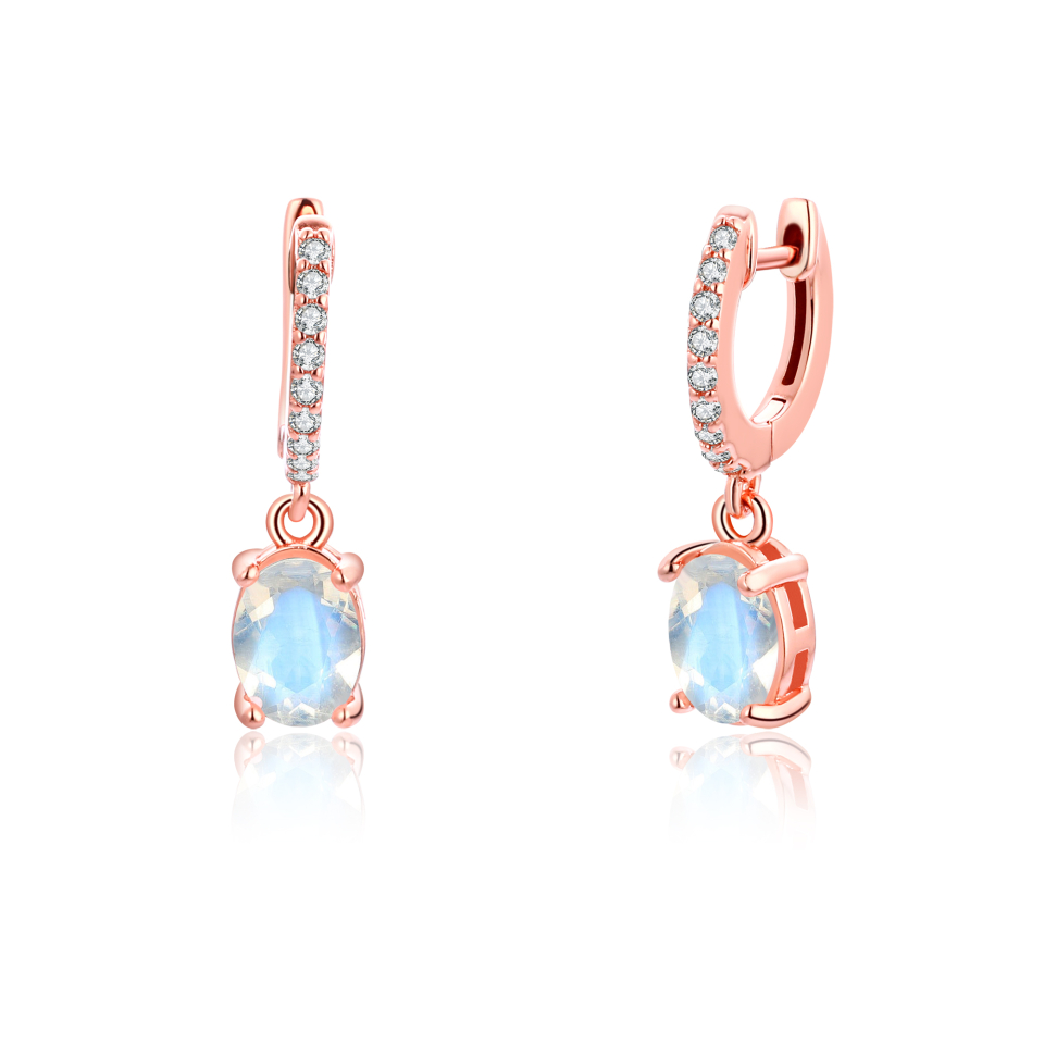 Boucles d'oreilles pour femme en argent 925, pierres de lune AAA, cubic zirconium - BO-NICOLE-R - Pinkalie