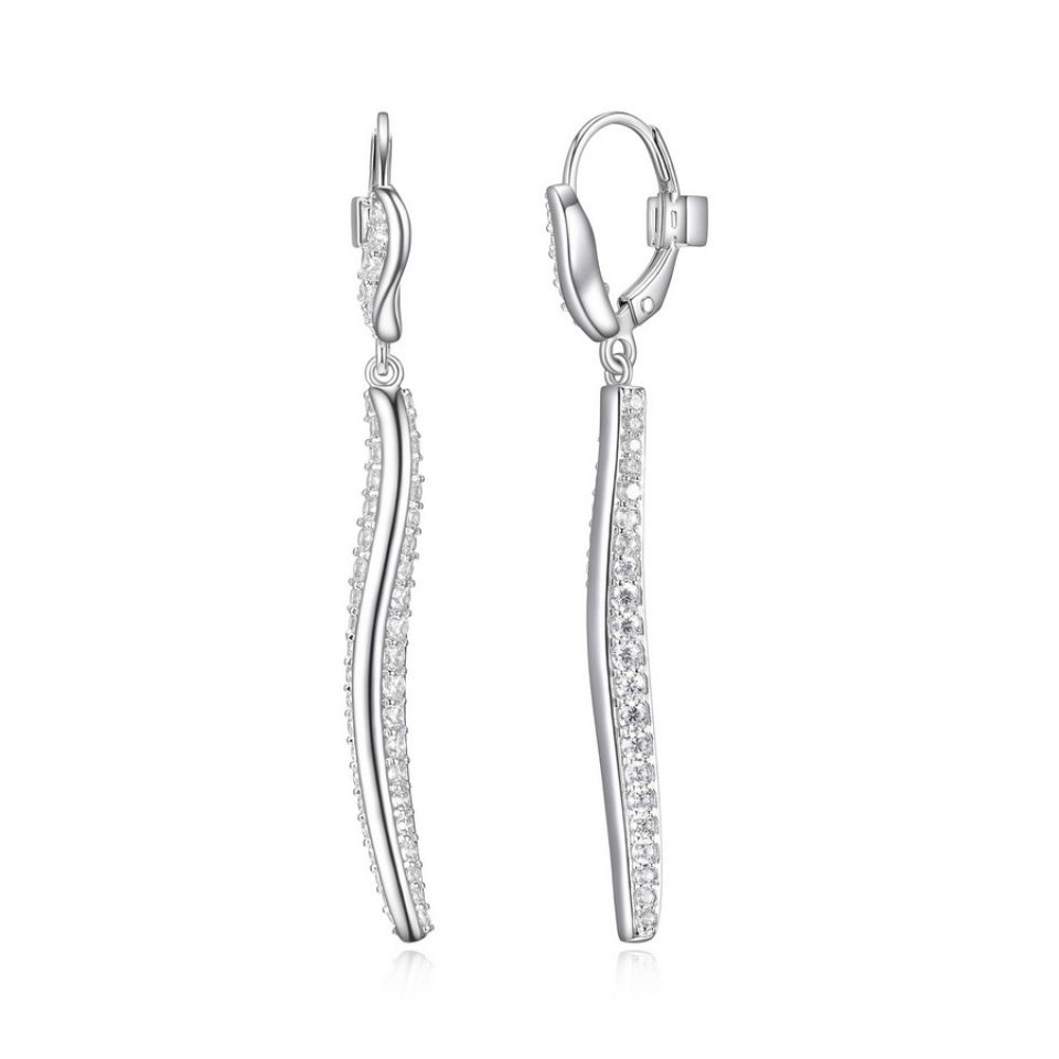 Boucles d'oreilles argent 925, tiges garnies de zircons, crochet