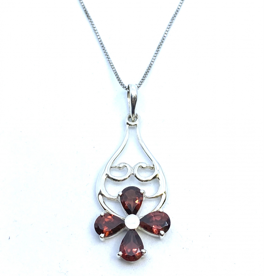 Pendentif pour femme en argent 925, 4 grenats - PD203 - Genius Diamond LTD