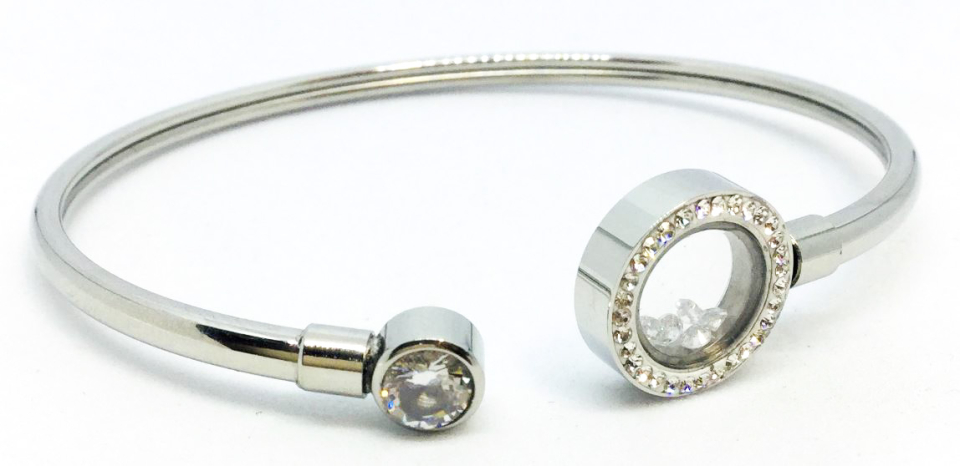 Bracelet stainless rigide, pierres bougeantes - BR-NATH052-W - Nathalie Belanger