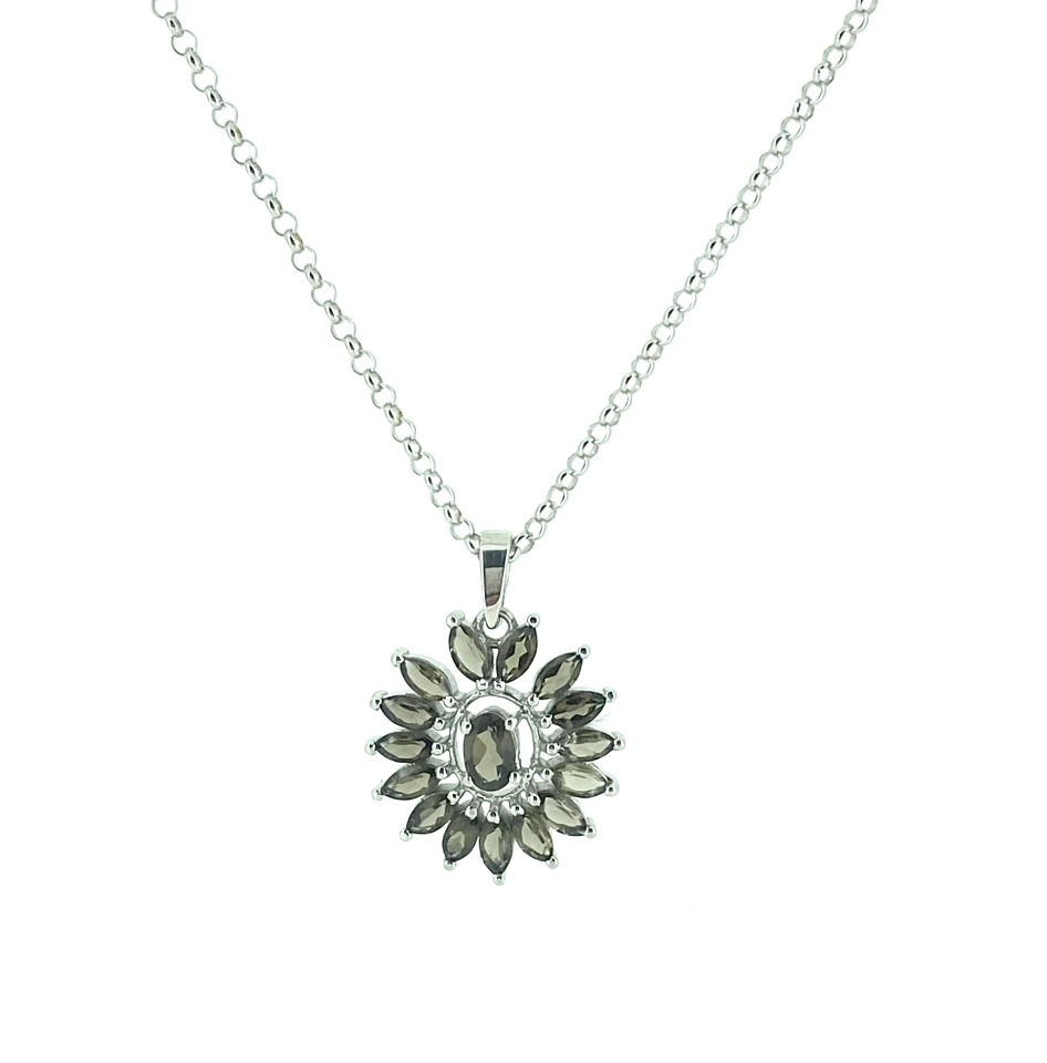 Pendentif pour femme en argent 925, 3.72 carat de quartz fumés - PD-579-SK - Genius Diamond LTD