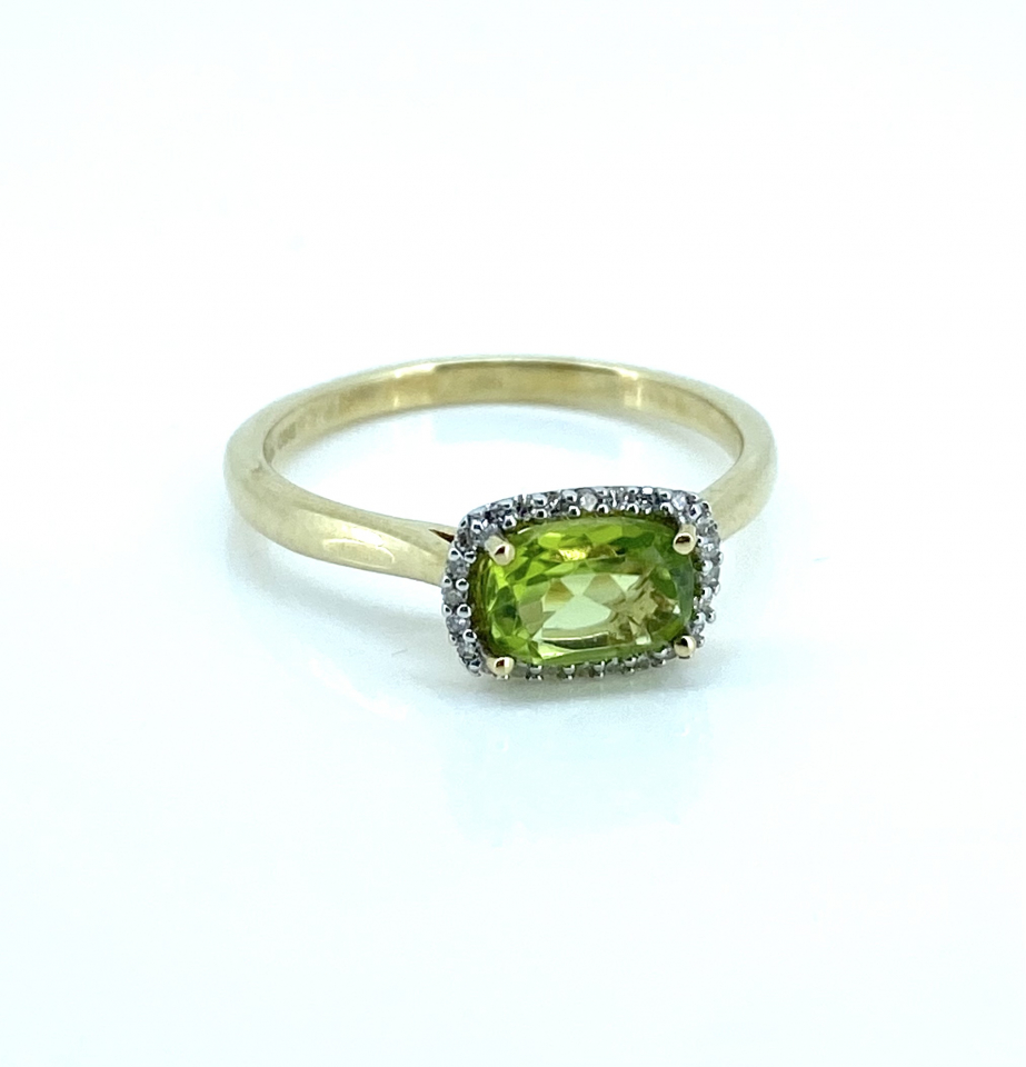 Bague pour femme en or 10k, 0.07 carat de diamants, 1 péridot 7x5mm - KR05-105305Y - C.B.E