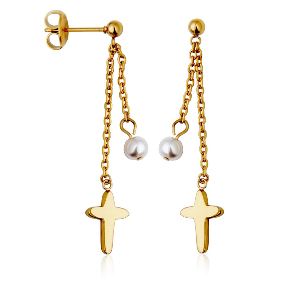 Boucles d'oreilles pour femme en stainless, perles, croix - T2XG660200 - Steelx