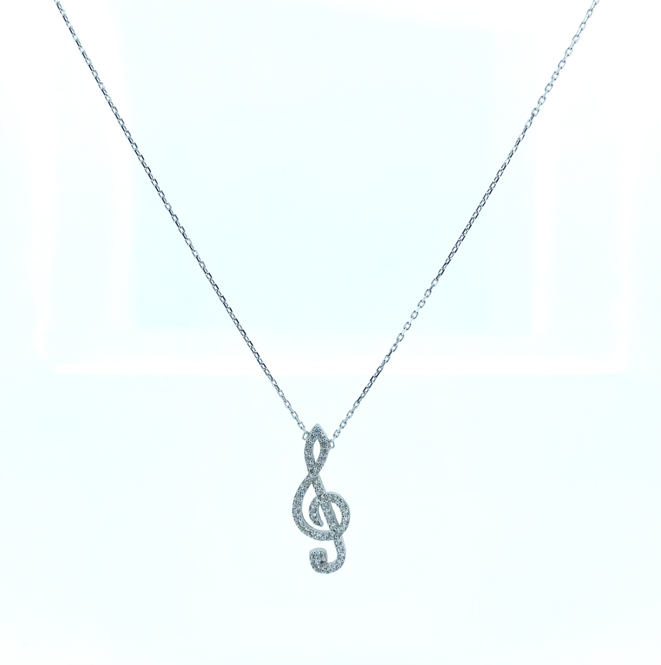 Pendentif pour femme en argent 925, clef de sol, cubic zirconium - HJ286 - Danny's silver